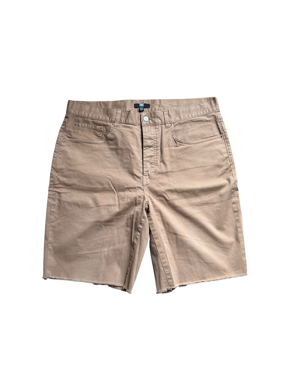 Frye Button~Fly Cut Off Shorts Sz 32X10 Cotton Stretch Fray Hem Pockets Brown